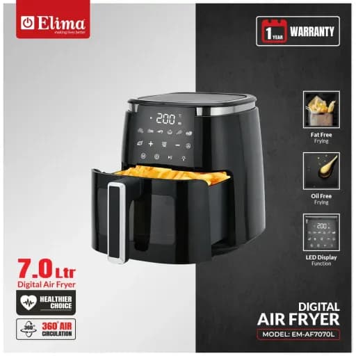 EM-AF7070L 7.0L Digital Air Fryer - 360° Heating LED Touch Display