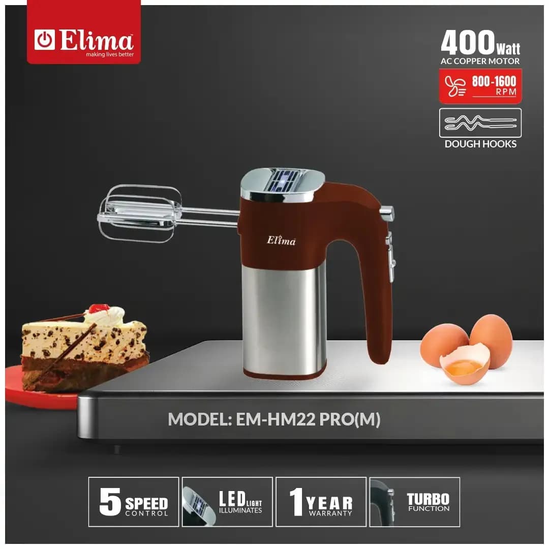 EM-HM22 PRO(M) - Egg Beater- 400W Powerful Hand Mixer with 5 Speed Control & Stainless Steel Beaters