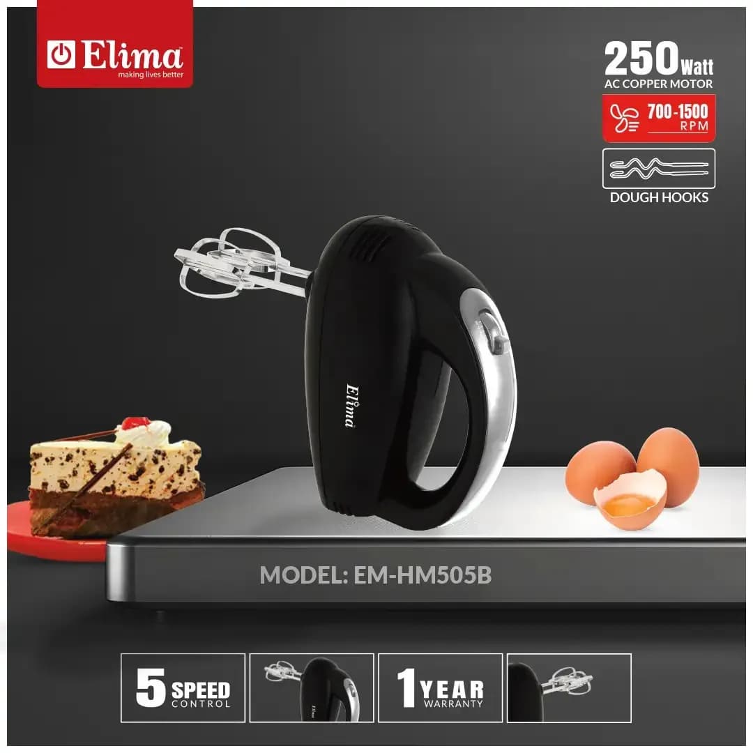EM-HM505B - Egg Beater- 250W Powerful Hand Mixer with 5 Speed Control & Stainless Steel Beaters