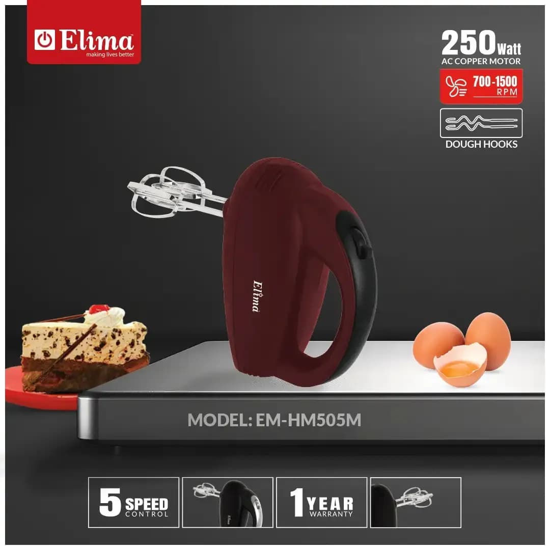 EM-HM505M - Egg Beater- 250W Powerful Hand Mixer with 5 Speed Control & Stainless Steel Beaters