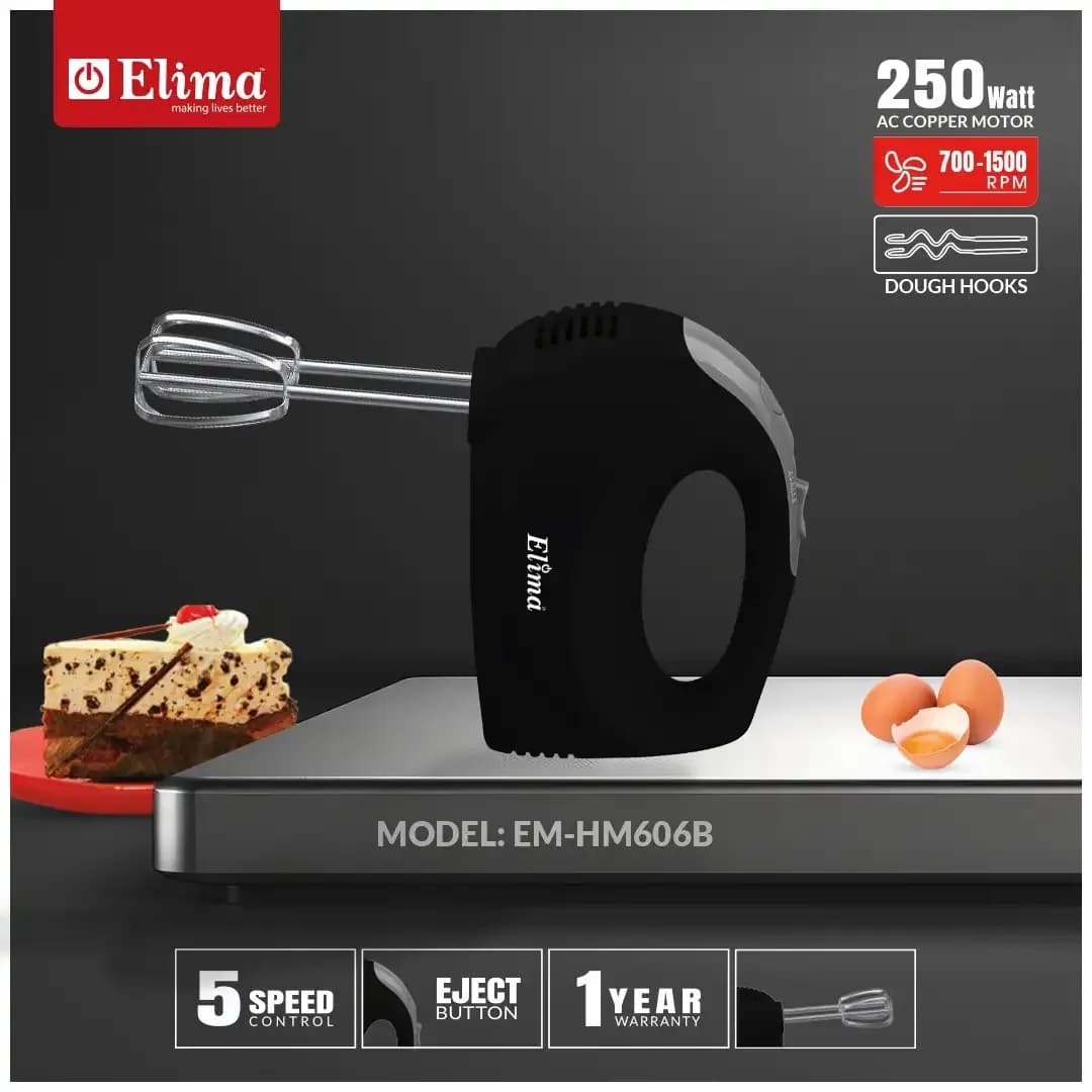 EM-HM606B - Egg Beater- 250W Powerful Hand Mixer with 5 Speed Control & Stainless Steel Beaters