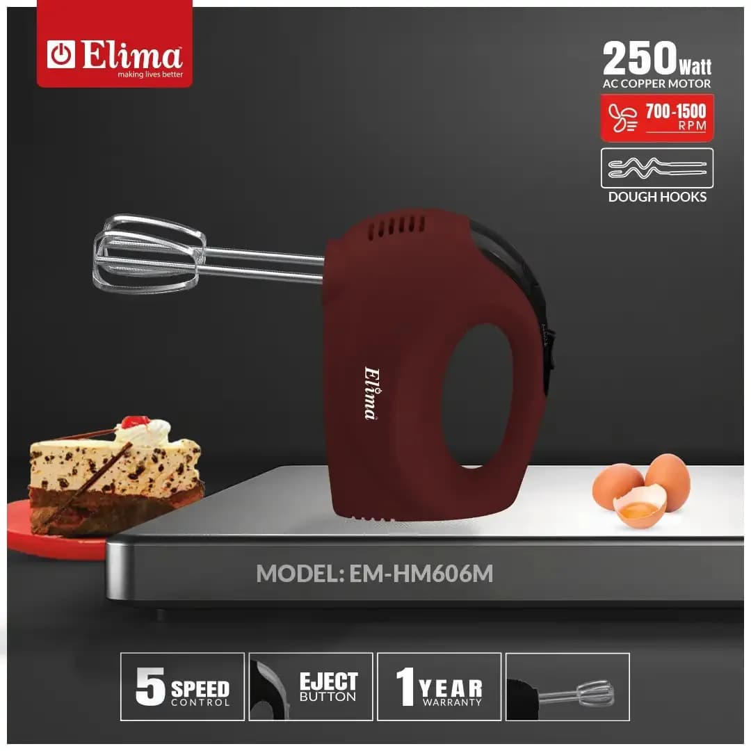 EM-HM606M - Egg Beater- 250W Powerful Hand Mixer with 5 Speed Control & Stainless Steel Beaters